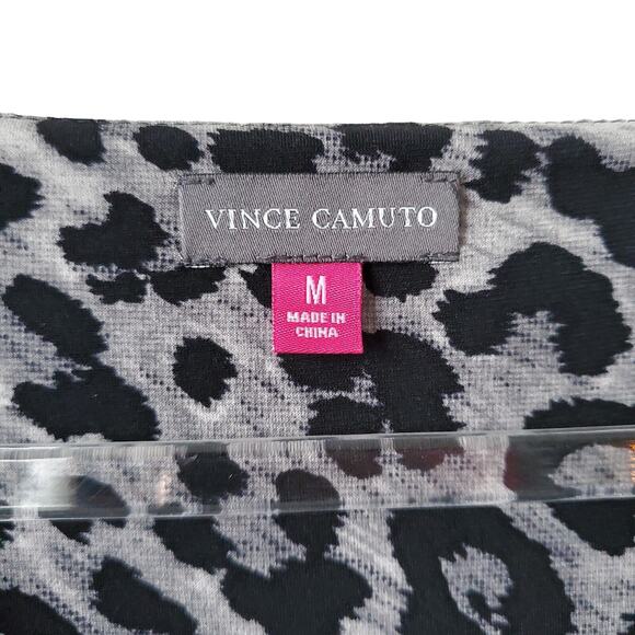 Vince Camuto Gray Animal Print Jersey Knit Wrap Top M Bodycon Modern Sexy Career - Picture 2 of 10